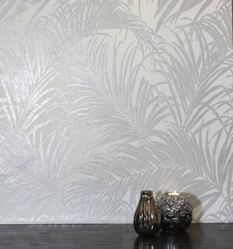 TAPEET ARTHOUSE PALM SILVER GREY KISS FOIL