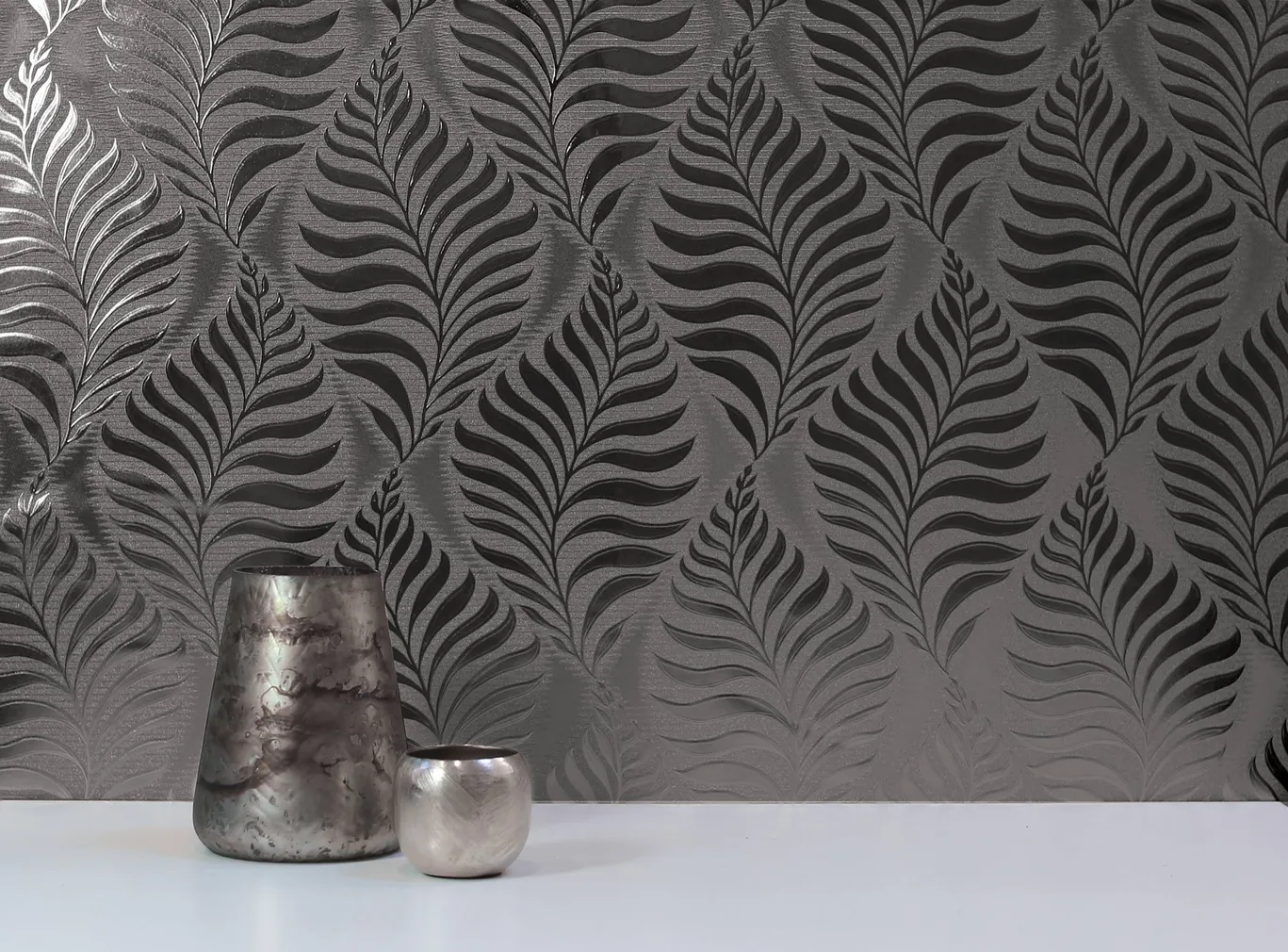TAPEET ARTHOUSE FOIL EMBOSSED LEAF CHARCOAL