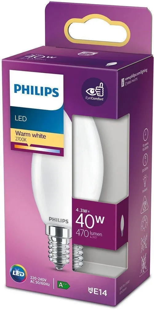 LED LAMP PHILIPS CLASSIC 4,3W B35 E14 MATT 2700K PHILIPS