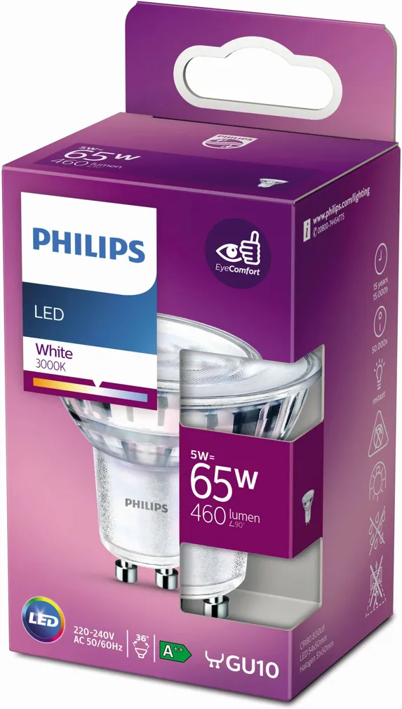 LED LAMP PHILIPS CLASSIC 5W GU10 3000K 36D PHILIPS