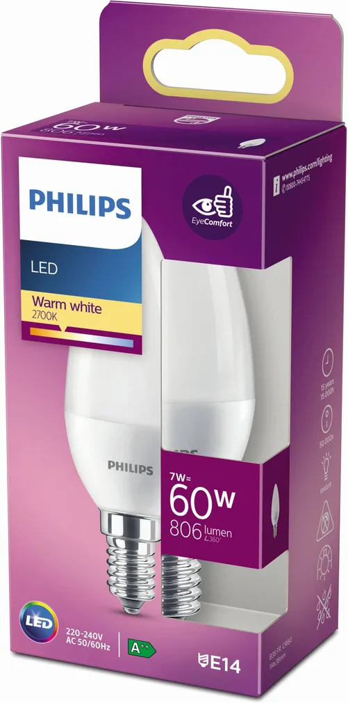 LED LAMP PHILIPS 60W B38 E14 2700K MATT PHILIPS