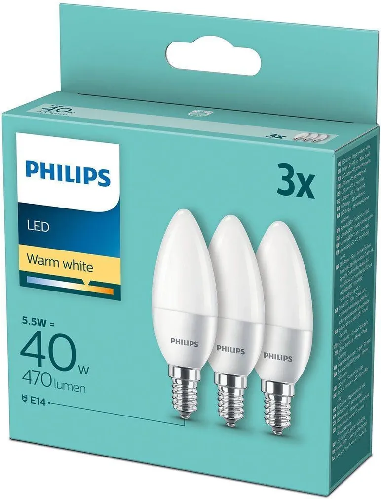 LED LAMP PHILIPS 5,5W B35 E14 2700K MATT 3TK PAKIS PHILIPS