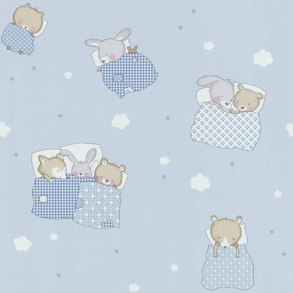 TAPEET DUTCH WALLCOVERINGS PAPIER BEER/KONIJN BLAUW