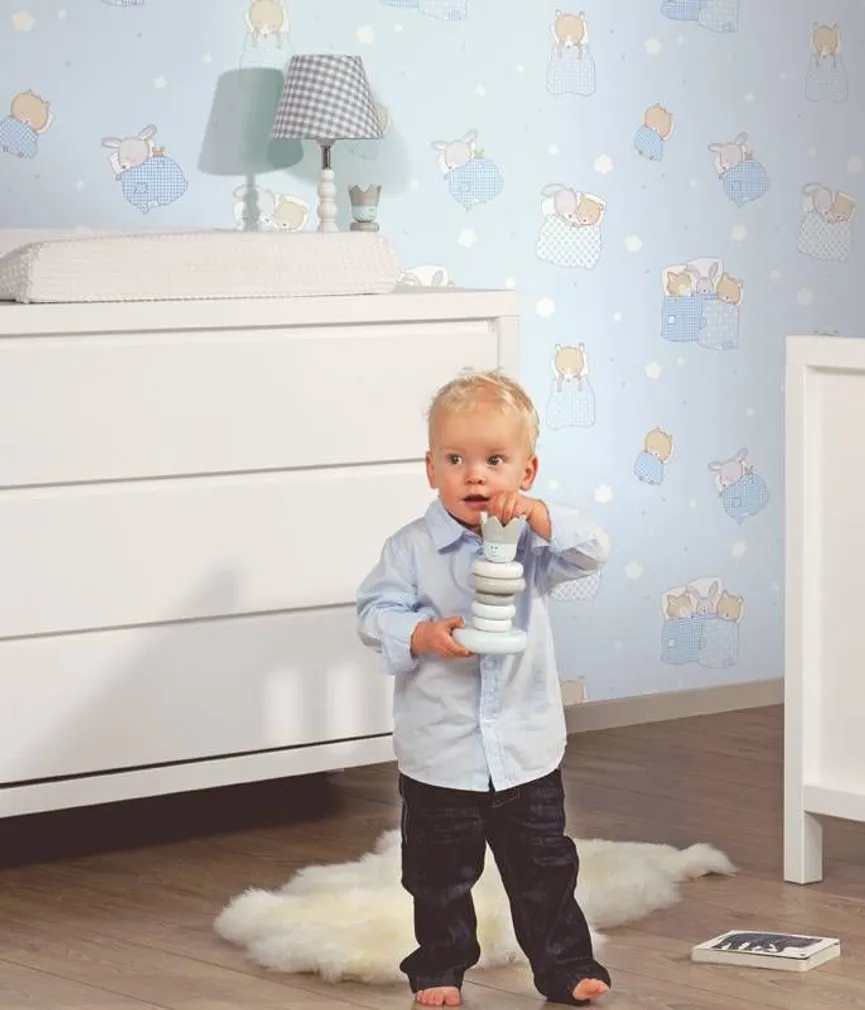 TAPEET DUTCH WALLCOVERINGS PAPIER BEER/KONIJN BLAUW