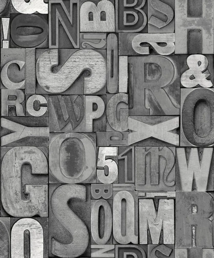 TAPEET DUTCH WALLCOVERINGS BE YOURSELF TOO LETTERS GRIJS