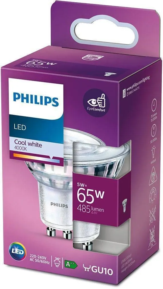 LED LAMP PHILIPS CLASSIC 5-65W GU10 4000K 36D