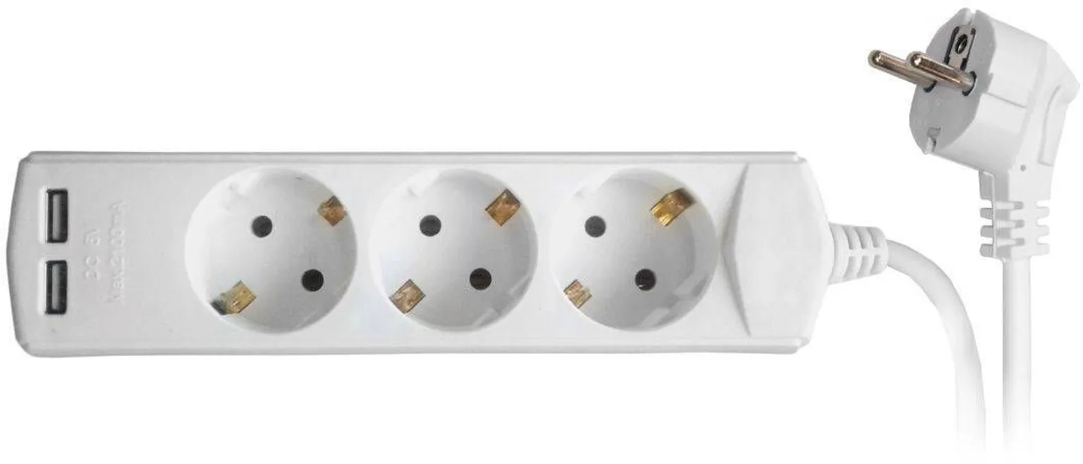 PIKENDUSJUHE TESATEK 3 PESA + 2XUSB 3,0M 3G1,0MM² 10A VALGE