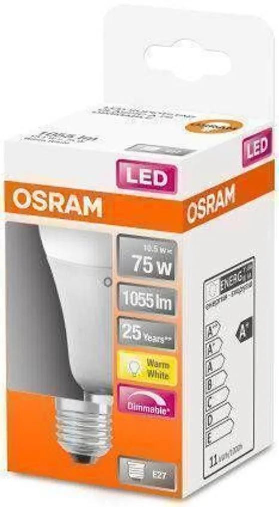 LED LAMP OSRAM 10,5W E27 A60 1055LM 2700K DIMMERDATAV 