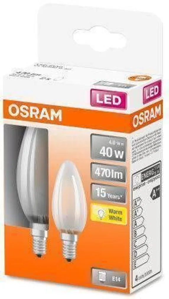 LED LAMP OSRAM 4W E14 B35 470LM 2700K 2TK PAKIS