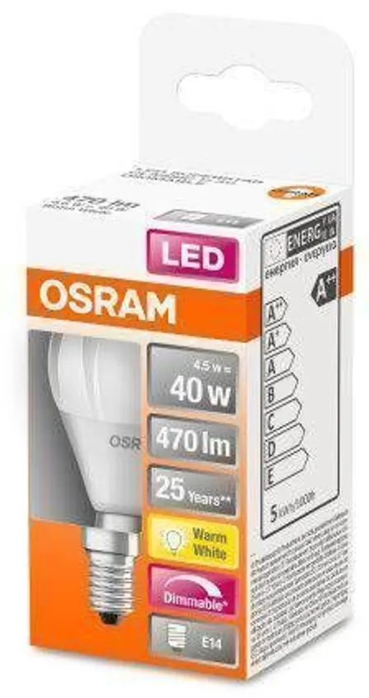 LED LAMP OSRAM 4,5W E14 P45 470LM 2700K DIMMERDATAV 