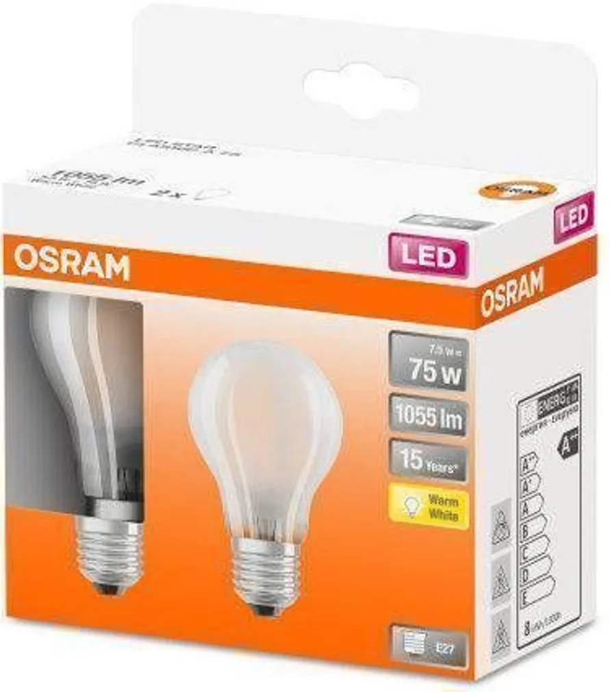 LED LAMP OSRAM 7,5W E27 A60 1055LM 2700K 2TK PAKIS