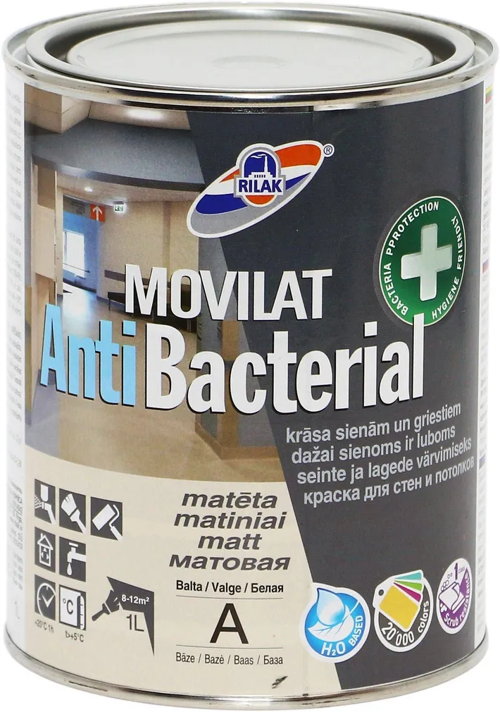 SEINAVÄRV RILAK MOVILAT ANTI-BACTERIAL 0,9L VALGE MATT