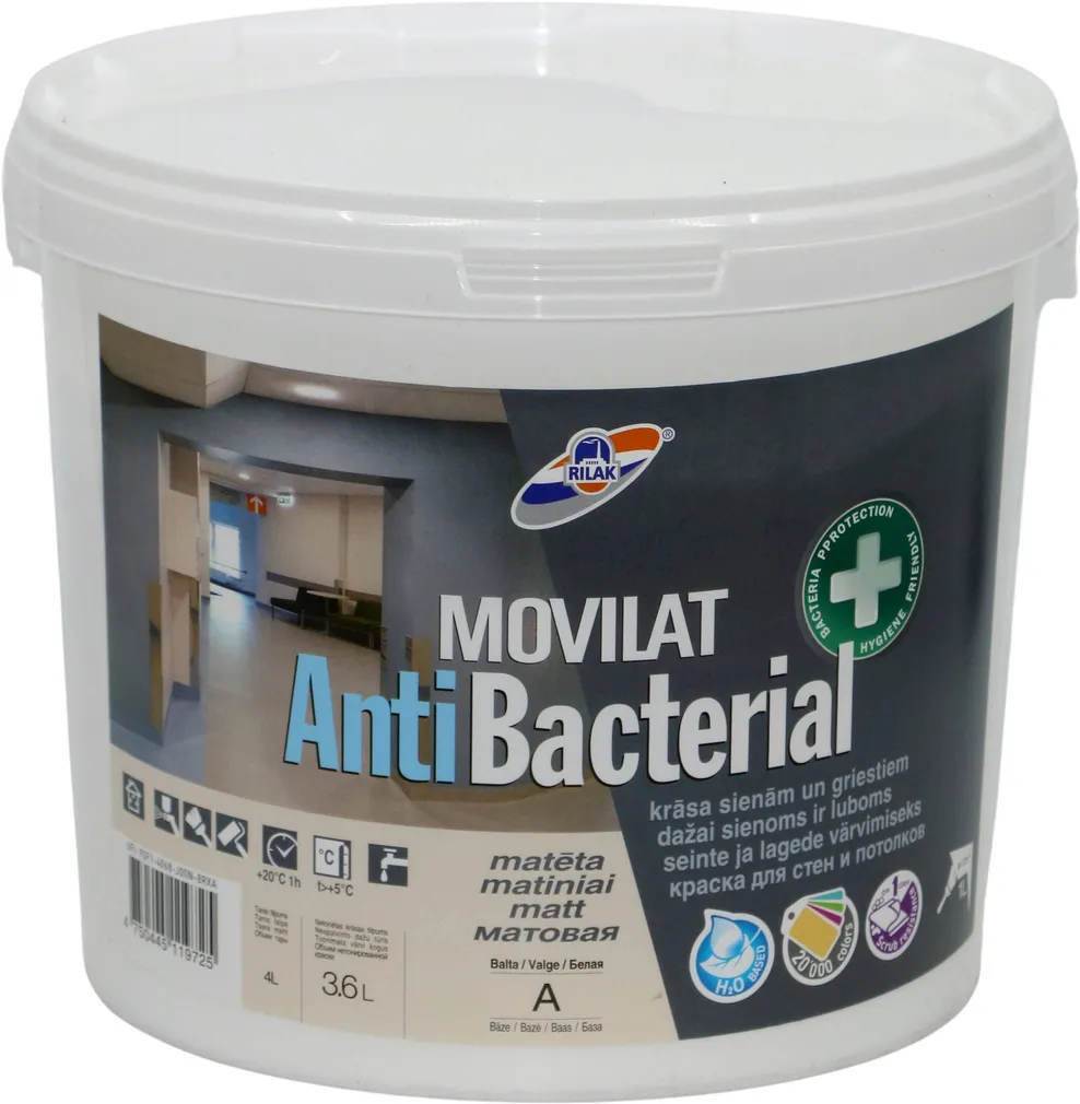 SEINAVÄRV RILAK MOVILAT ANTI-BACTERIAL 3,6L VALGE MATT
