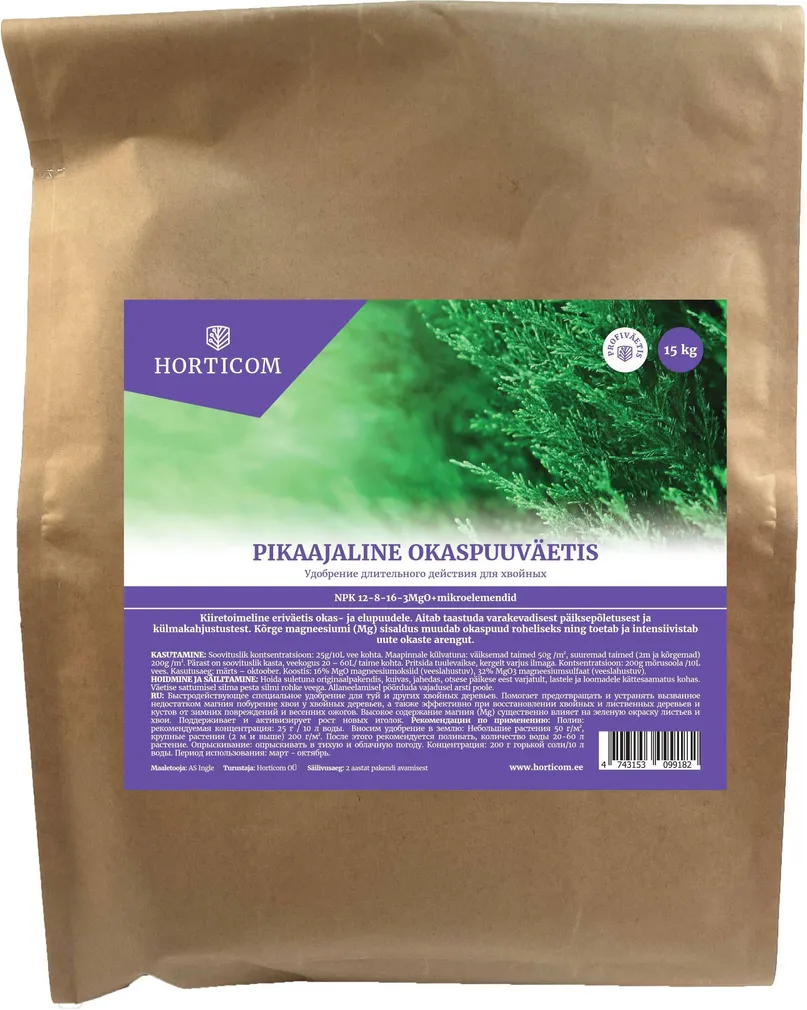 OKASPUUVÄETIS HORTICOM PIKAAJALINE 15KG