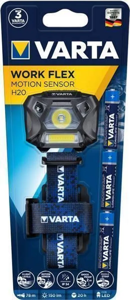 PEALAMP VARTA H20 WORK FLEX 150LM LIIKUMISANDURIGA