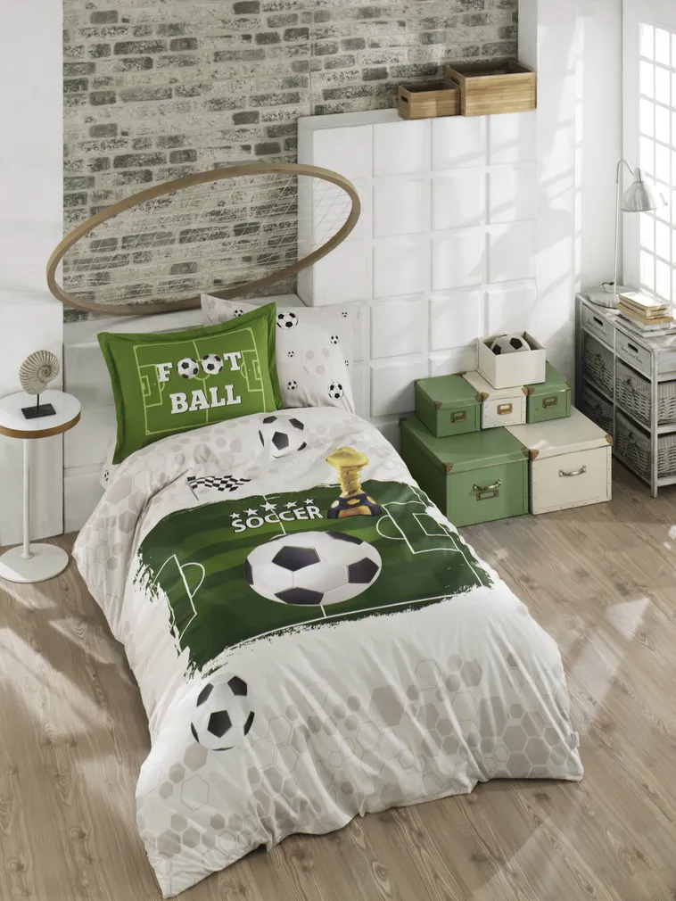 VOODIPESUKOMPLEKT SOCCER 140X200CM PUUVILLANE