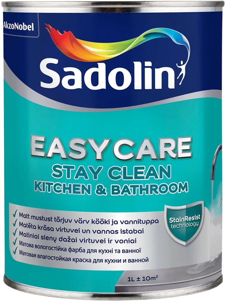 SEINAVÄRV SADOLIN EASYCARE KITCHEN&BATHROOM 1L VALGE BW MATT