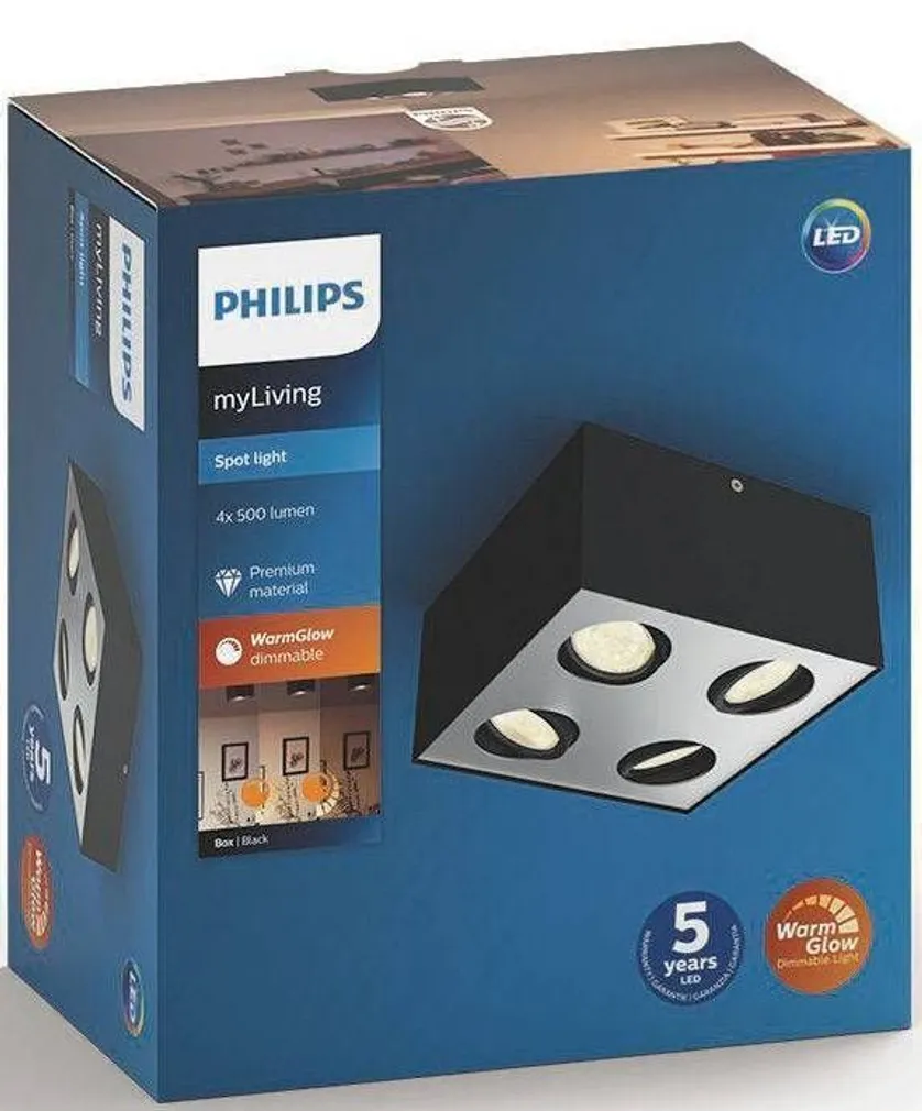 KOHTVALGUSTI PHILIPS BOX 4X4.5W (WGD) MUST HÄMARDATAV