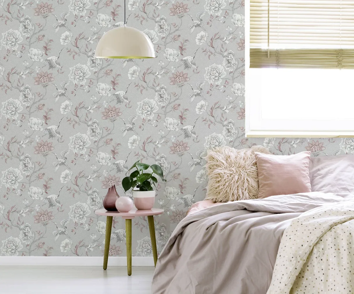 TAPEET ARTHOUSE JAPANESE CRANE GREY & PINK