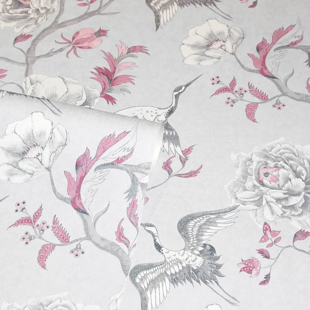 TAPEET ARTHOUSE JAPANESE CRANE GREY & PINK