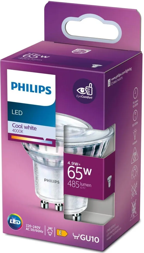 LED LAMP PHILIPS 4,9 - 65W GU10 4000K 36D