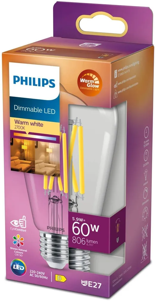 LED LAMP PHILIPS CLASSIC 5,9W (60W) ST64 E27 FIL. 2200-2700K WG