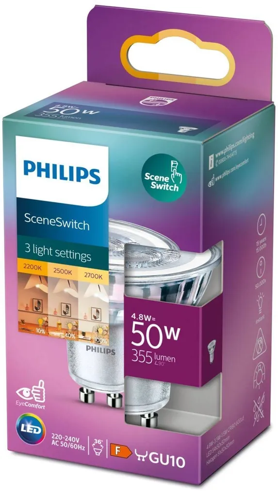 LED LAMP PHILIPS SSW 4,8W (50W) 355LM GU10 2700K 36D