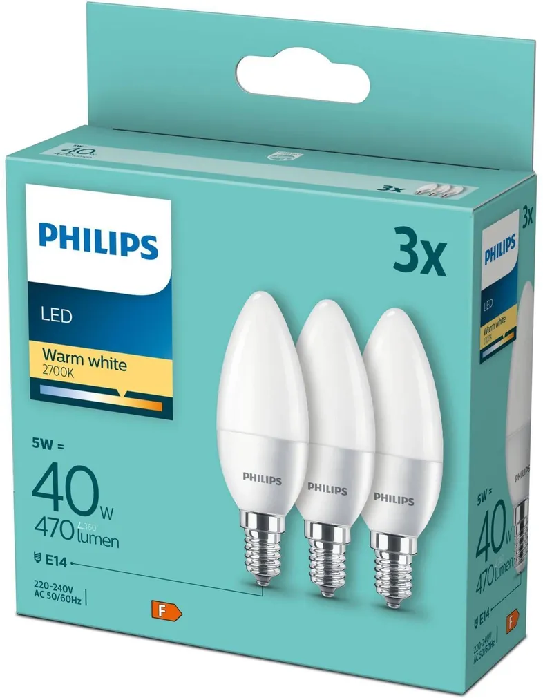 LED LAMP PHILIPS 5W (40W) B35 E14 2700K 3TK PAKIS