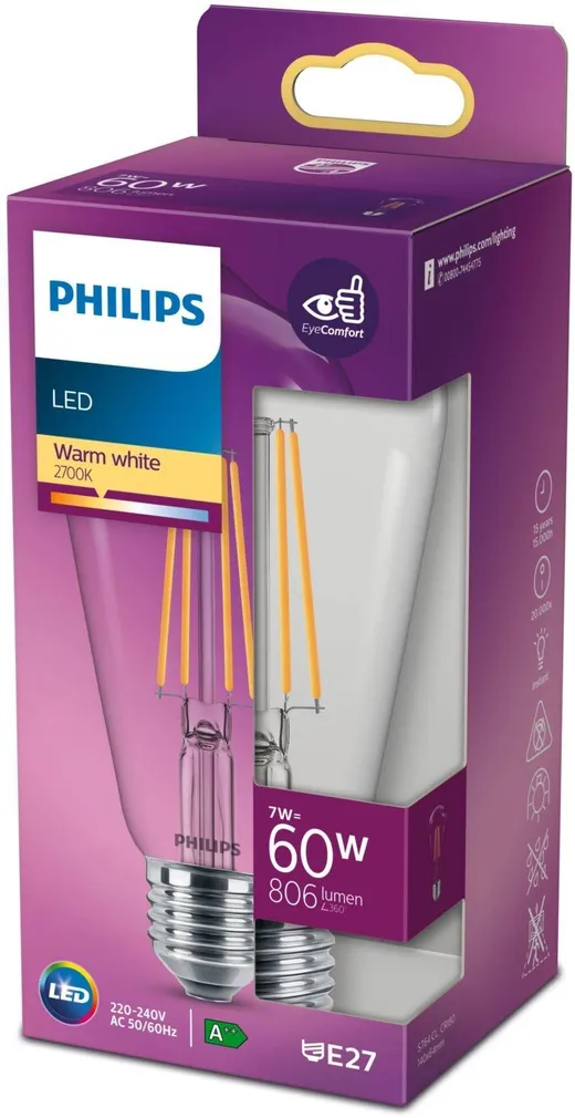 LED LAMP PHILIPS CLASSIC FILAMENT 7W E27 ST64 806LM