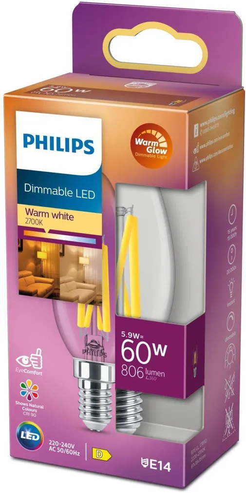 LED LAMP PHILIPS CLASSIC FILAMENT 5,9W E14 B35 806LM