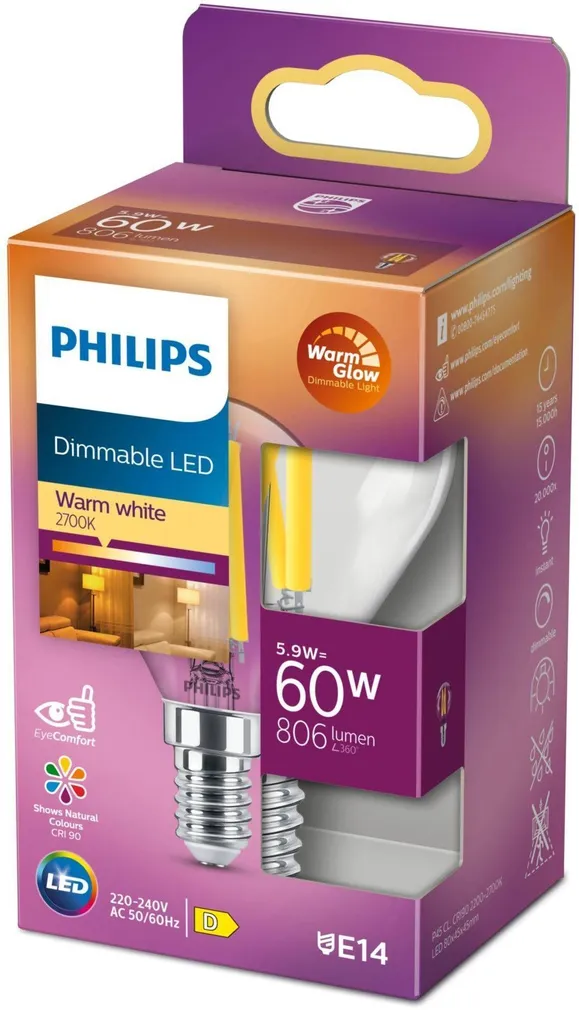 LED LAMP PHILIPS CLASSIC FILAMENT 5,9W E14 P45 806LM