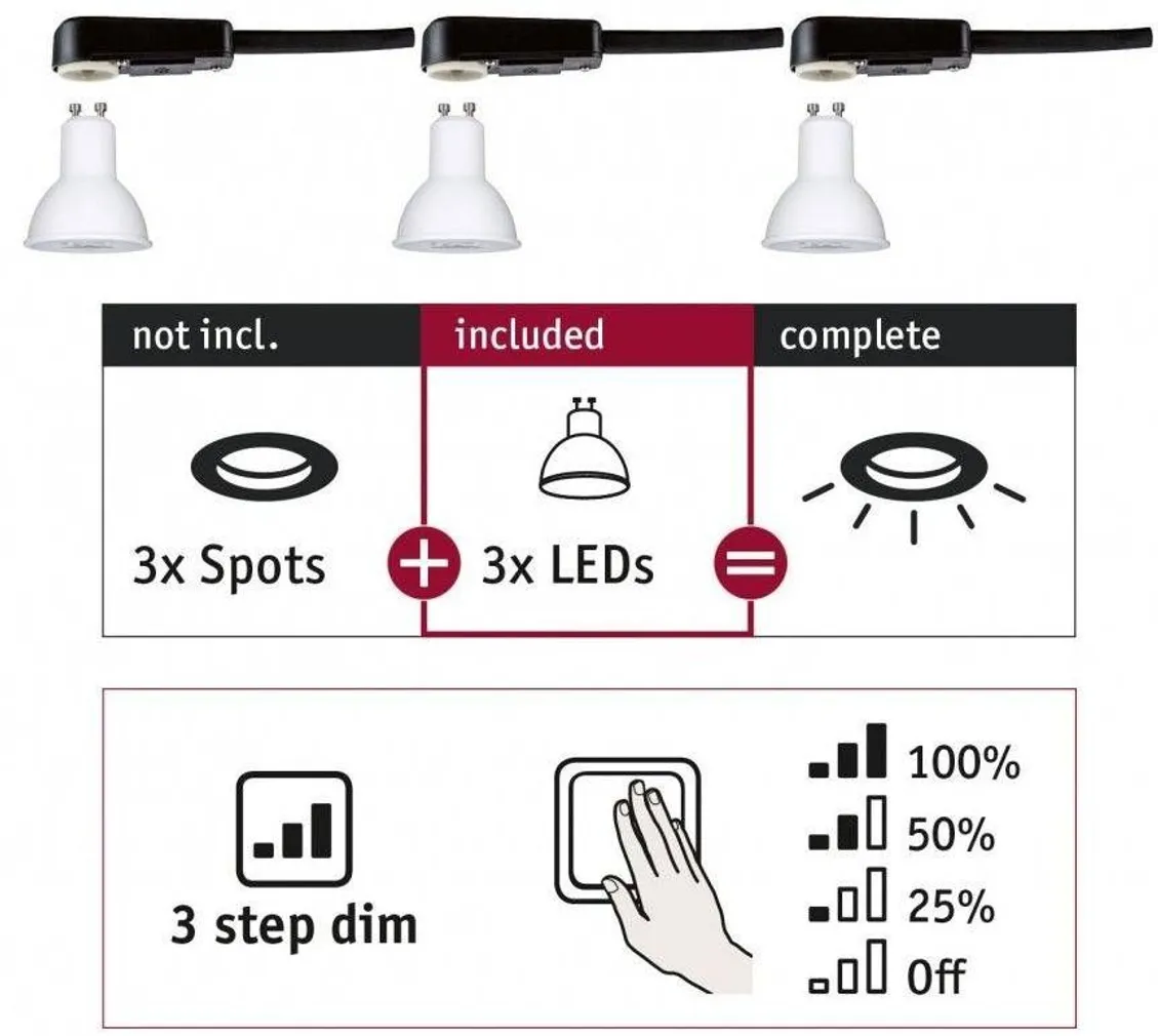 LED LAMP PAULMANN CHOOSE 6,5W GU10 470LM 2700K PESAD STEP DIM 3TK PAKIS