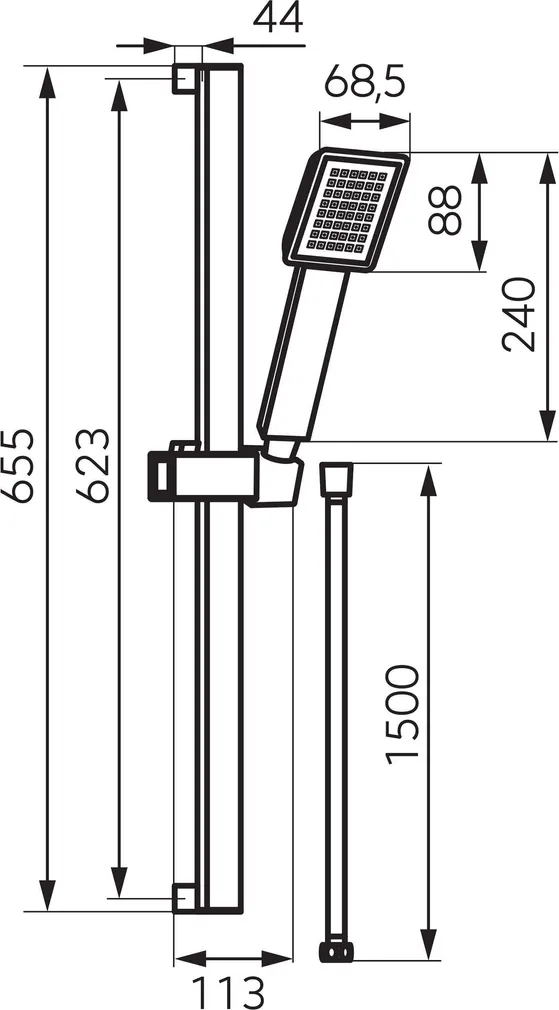 DUŠILIFT FERRO SINUS 65,5CM DUŠIKOMPLEKTIGA MUST