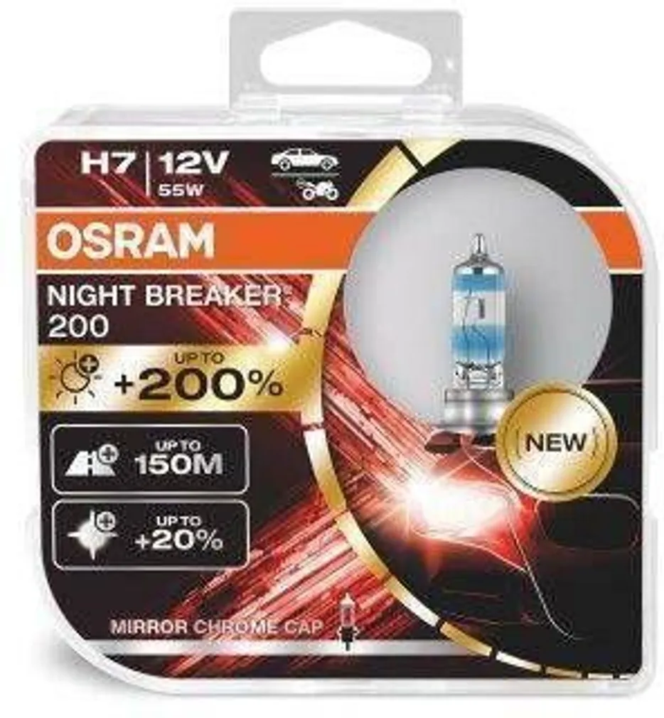 AUTOPIRN OSRAM H7 55W 12V NIGHT BREAKER 200 +200% 2TK PAKIS