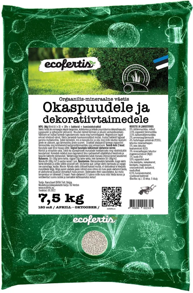 VÄETIS OKASPUUDELE JA DEKORATIIVTAIMEDELE 7,5KG