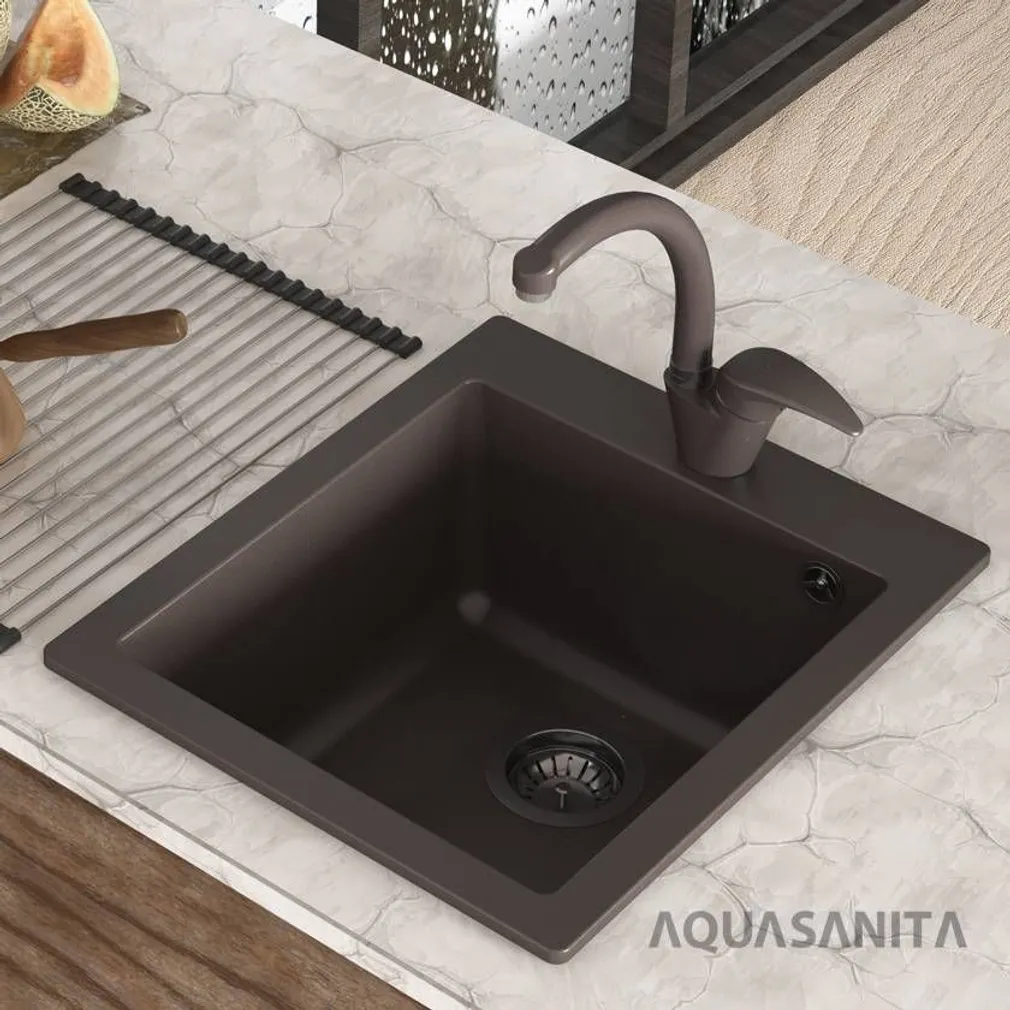VALAMU JA SEGISTI KOMPLEKT AQUASANITA SQS100W+2813 GRANIIT TUME PRUUN