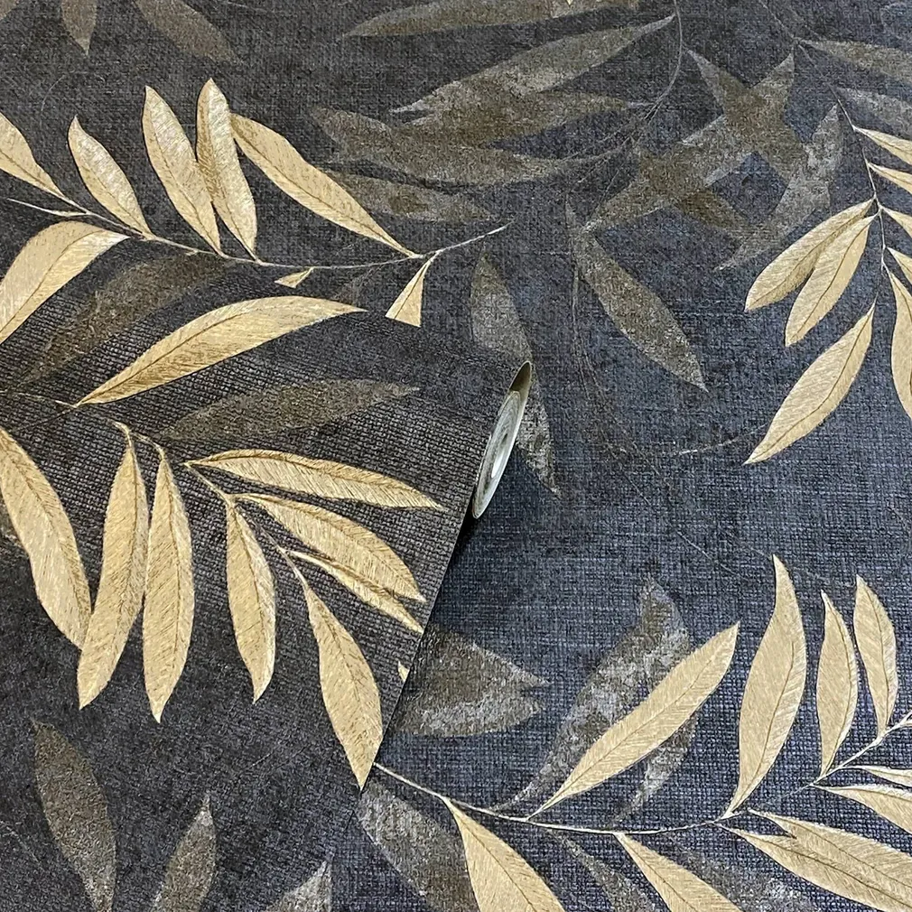 TAPEET ARTHOUSE LUXURY LEAF NAVY CHAMPAGNE 0,64X10,05M