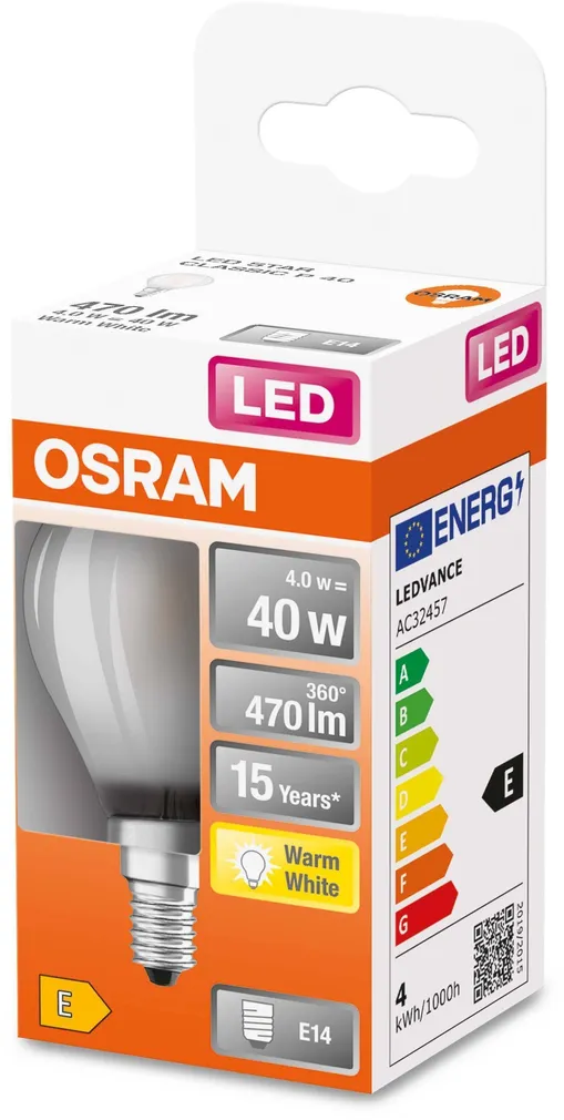 LED LAMP OSRAM 4W P45 E14 470LM 2700K CLASSIC MATT