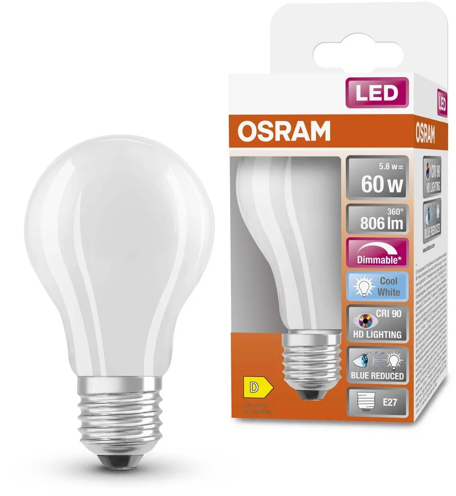LED LAMP OSRAM 5,8W A60 E27 806LM 4000K CLASSIC MATT