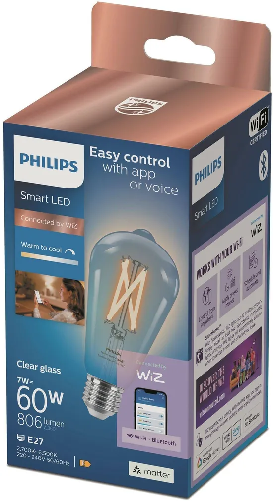 LED LAMP PHILIPS SMART 7W E27 ST64 2700-6500 806LM WIFI BT