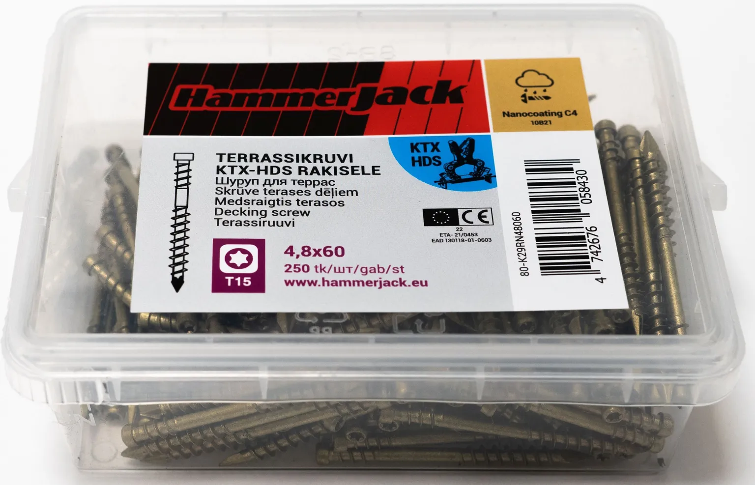 TERRASSIKRUVI HJFASTENERS HJ RAKISELE 4,8X60 NANOKATE C4 250TK PAKIS