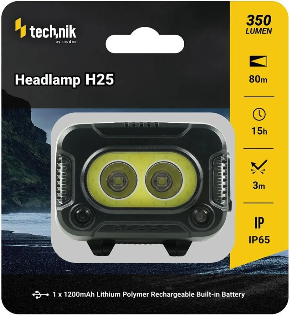 PEALAMP TECHNIK H25 350LM IP65 PUNANE LED USB-LAETAV