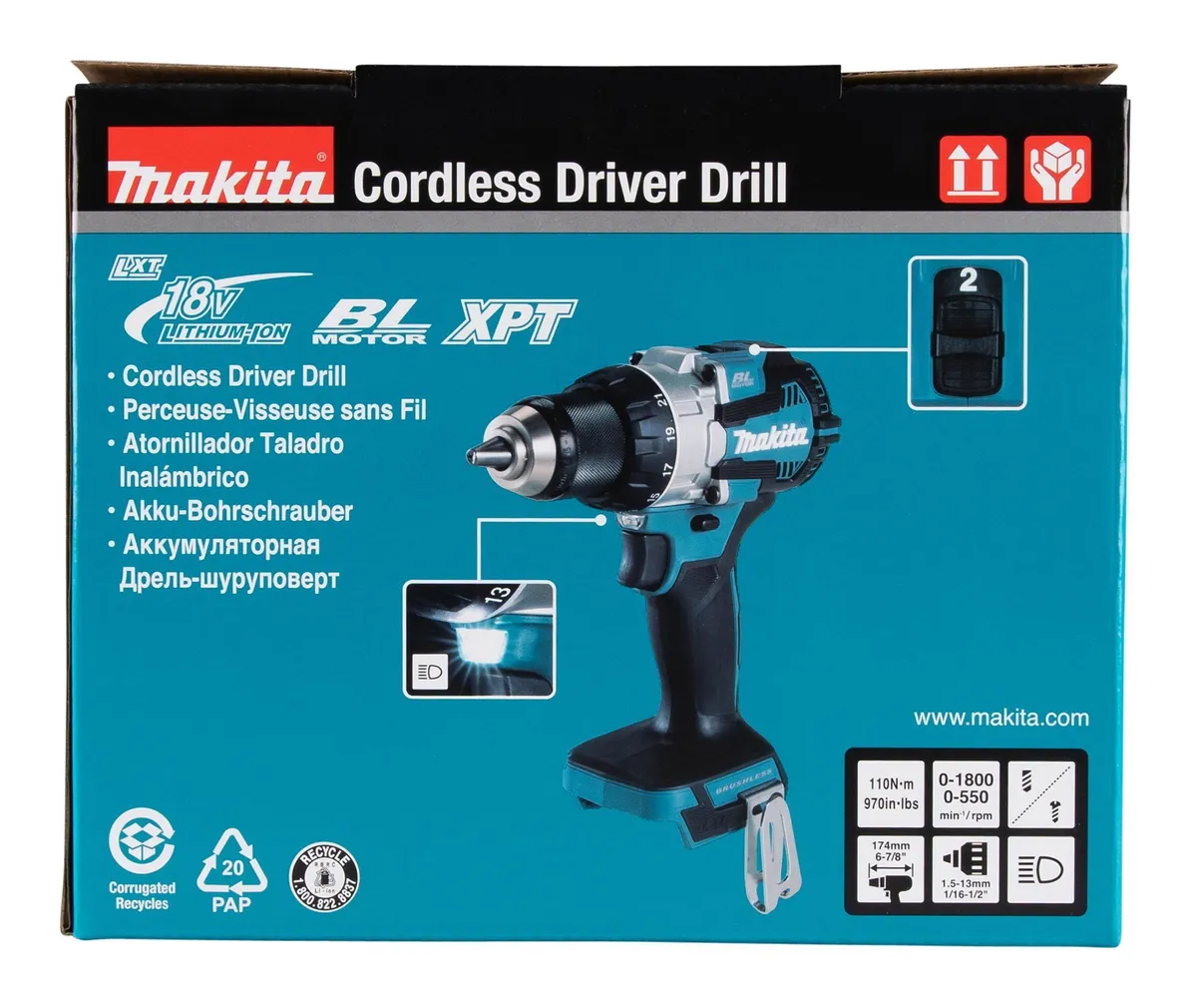 AKUTRELL MAKITA DDF489Z 18V, ILMA AKUDE JA LAADIJATA