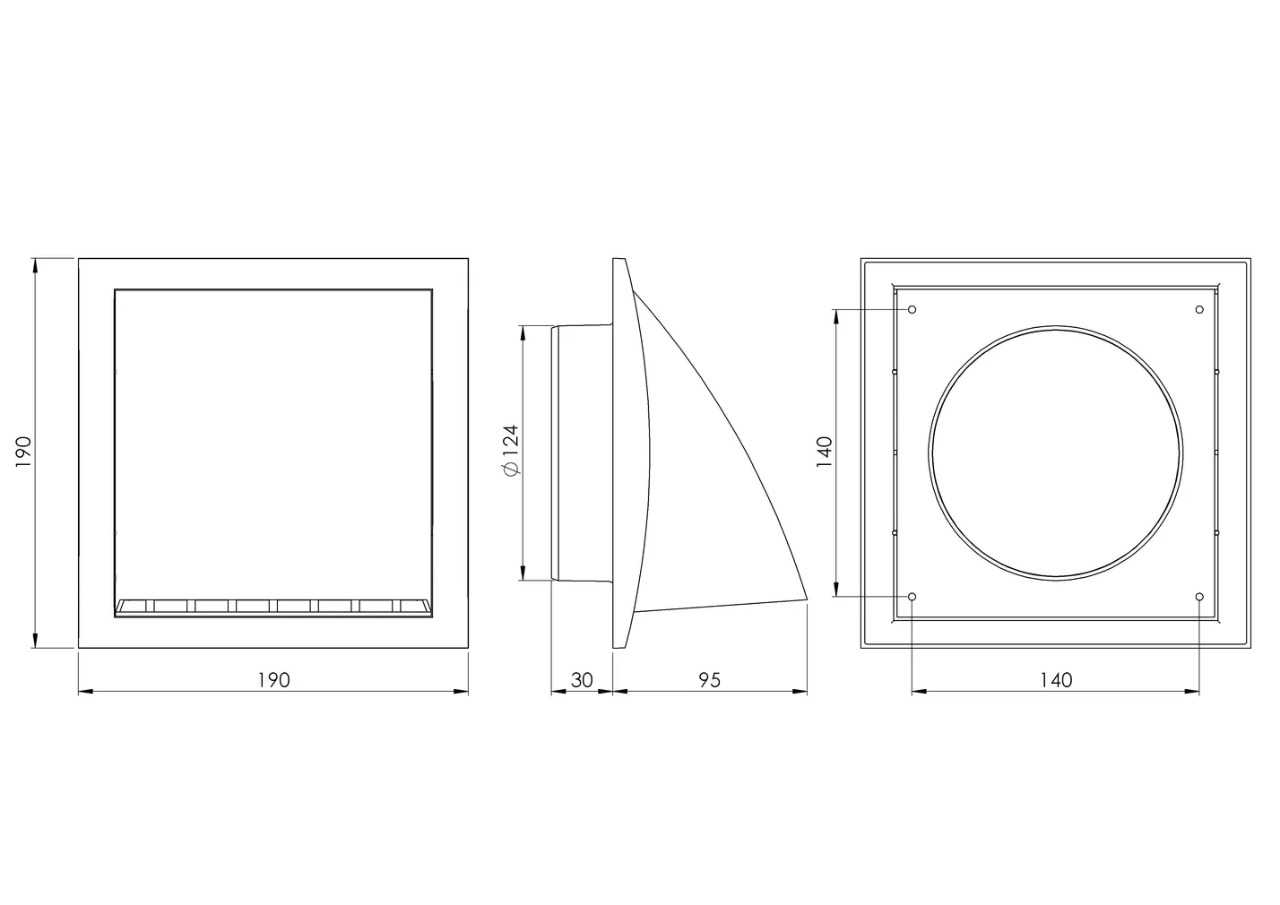 VENTILATSIOONIREST EUROPLAST PLAST 190X190MM 125MM KLAPIGA PRUUN