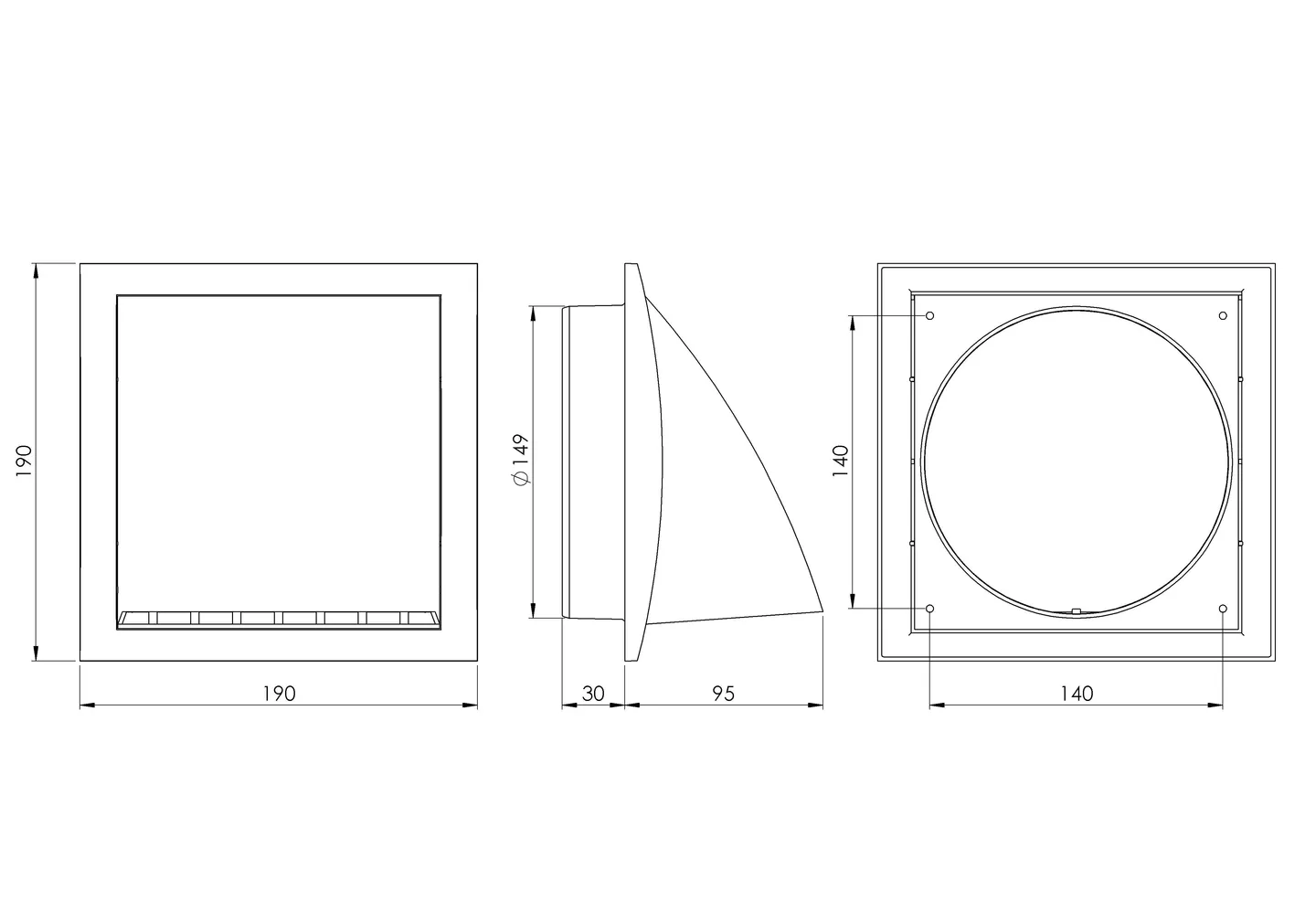 VENTILATSIOONIREST EUROPLAST PLAST 190X190MM 150MM KLAPIGA ANTR