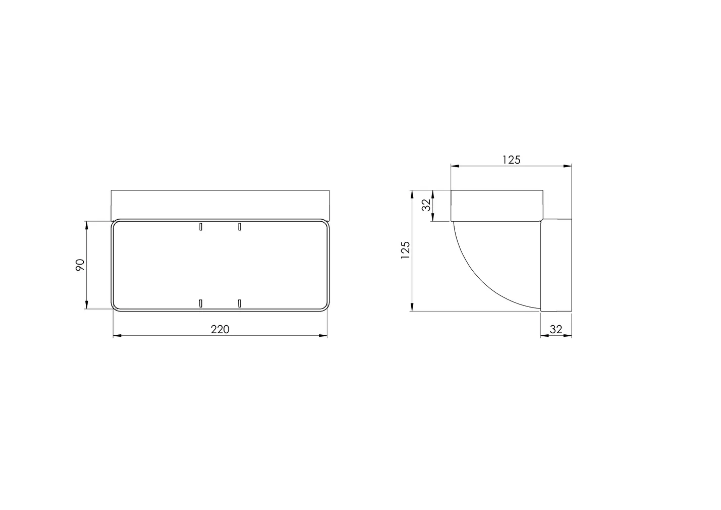 PÕLV EUROPLAST PLAST VERTIKAALNE 220X90MM 90° KLV29-90