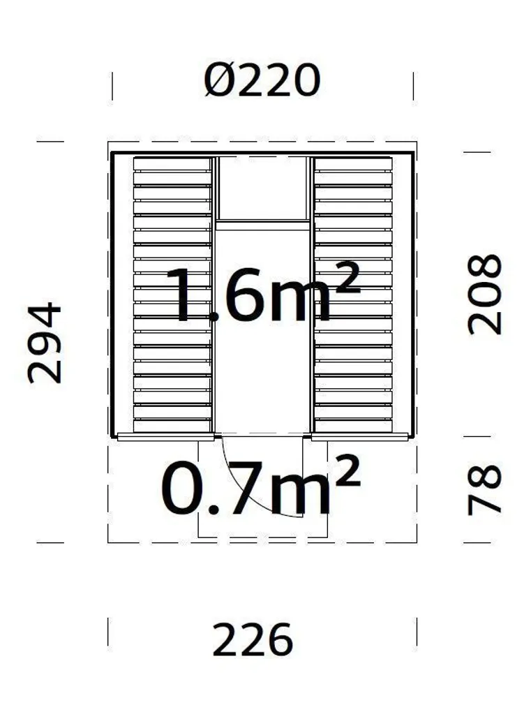 SAUN PALMAKO ANITA 1,6+0,7M² KLAASSEINAGA