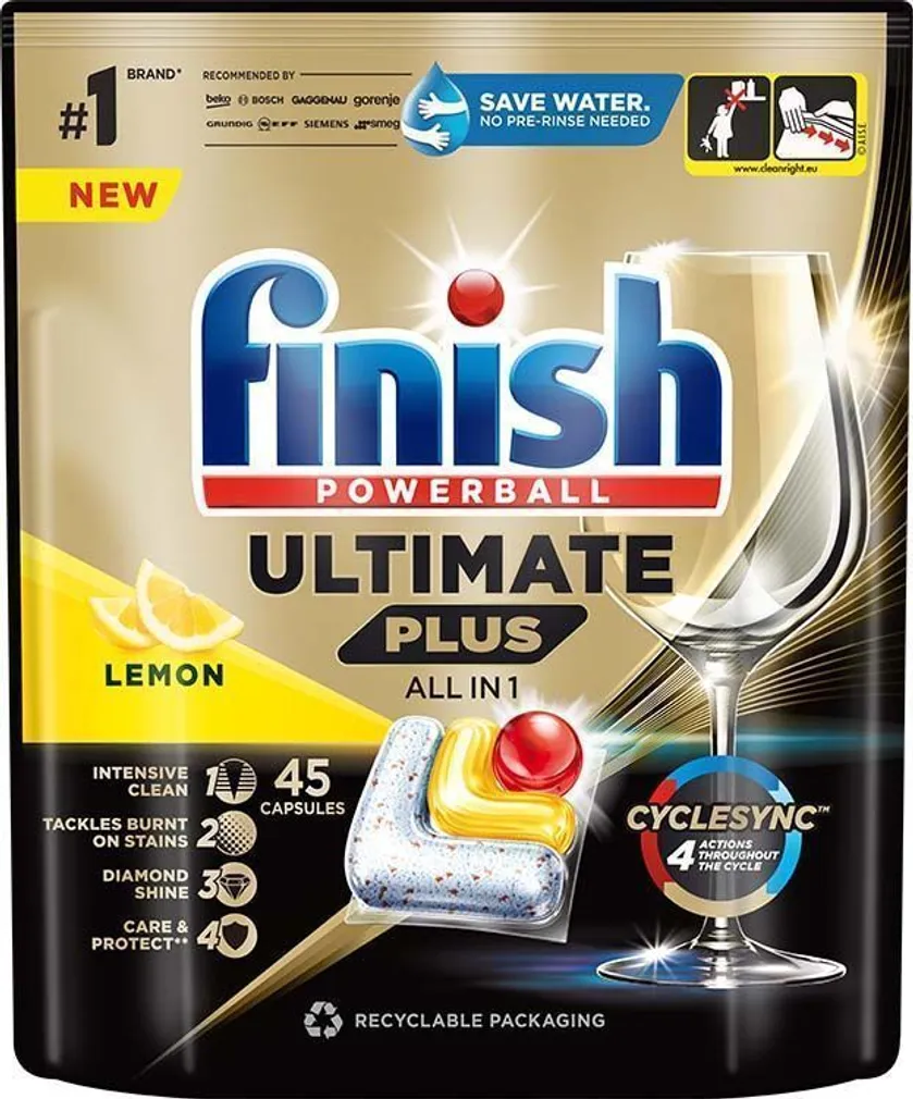 NÕUDEPESUMASINA KAPSLID FINISH ULTIMATE PLUS LEMON 45TK