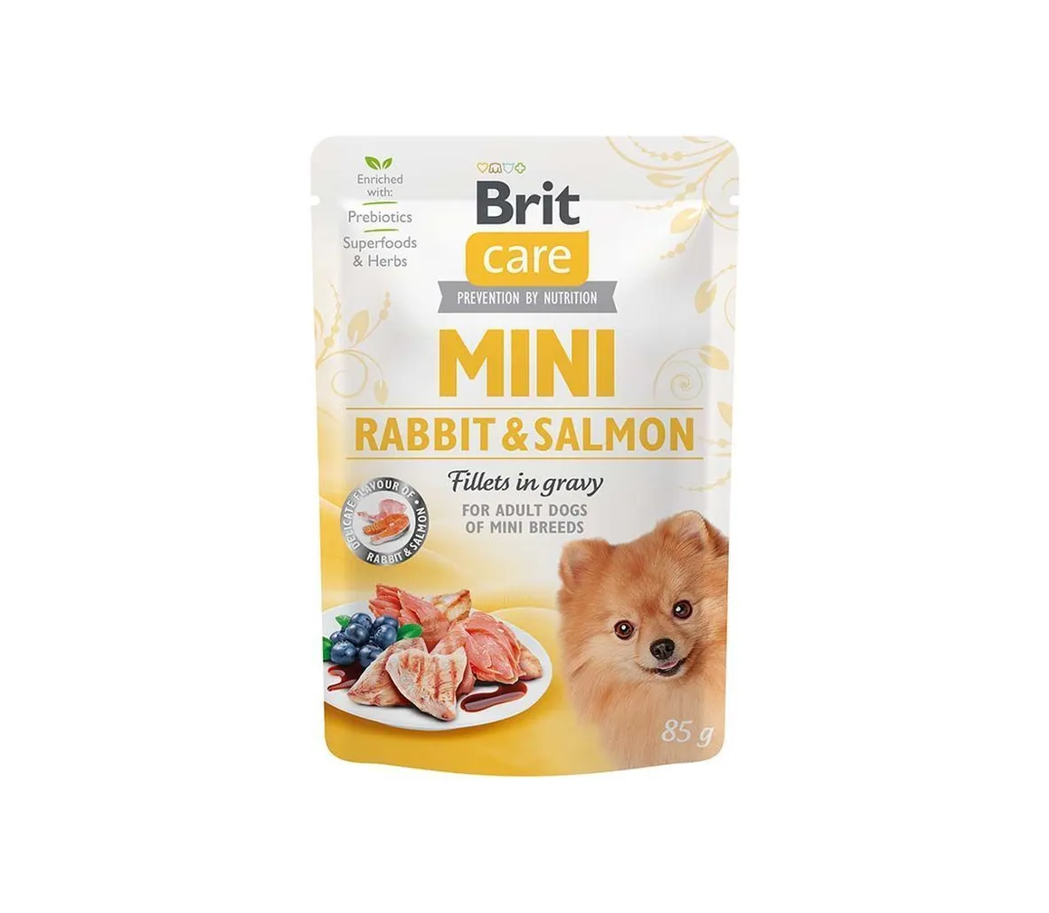 MÄRGTOIT BRIT CARE MINI JÄNES&LÕHEFILEED KASTMES 85G