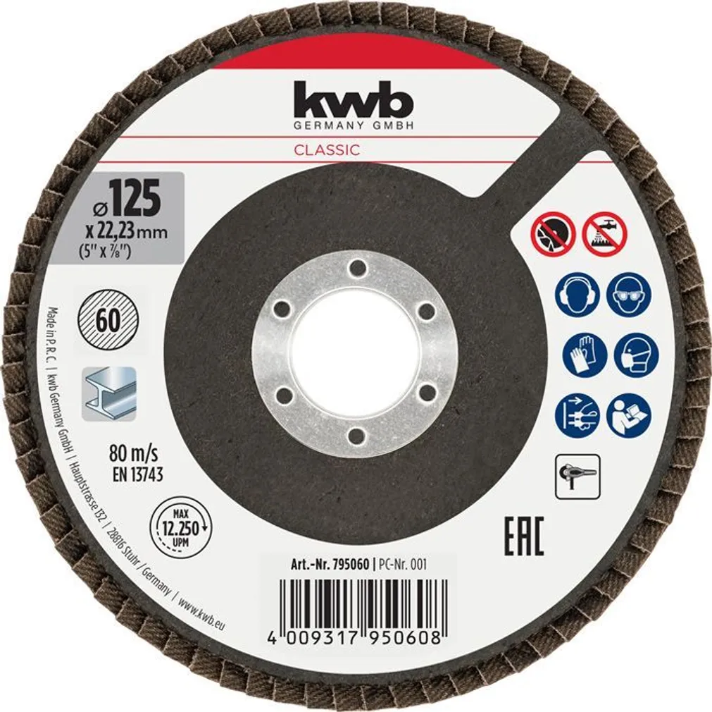 ABRASIIVLAMELLKETAS KWB KORUND, 125MM P60